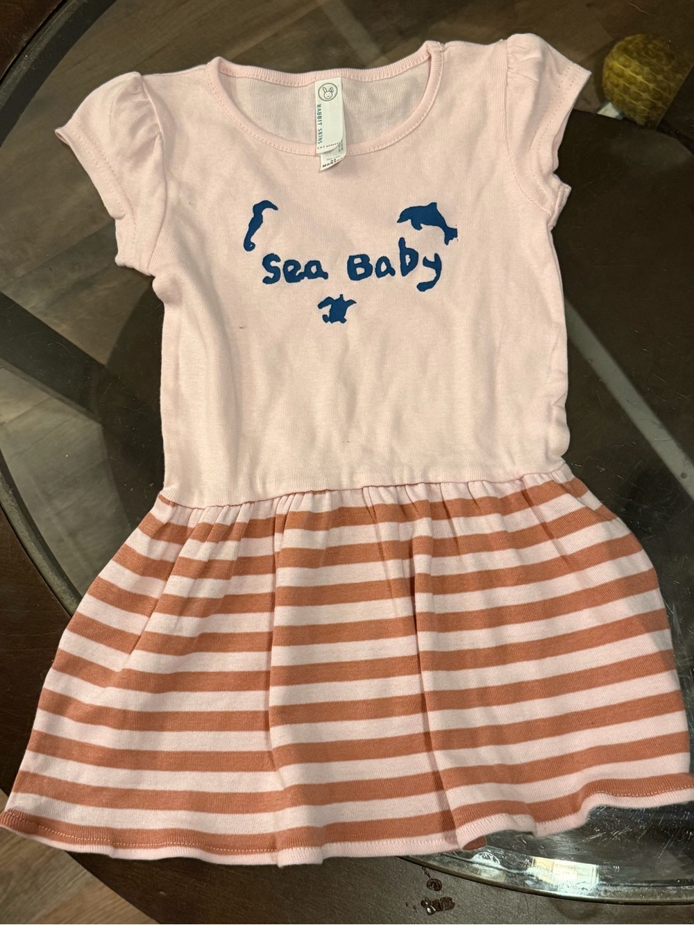 Rabbit Skins Pink Dress with Navy 'Sea Baby' Graphic size 24 months